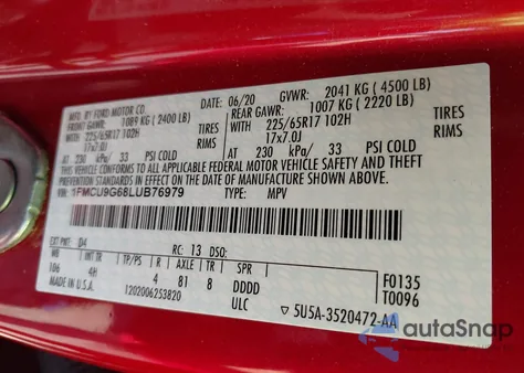 2020 Ford Escape Se из США, поврежденный, VIN 1FMCU9G68LUB76979